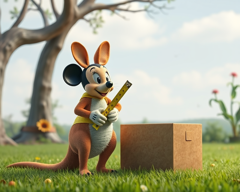 tape measure, kangaroo, box, mickey mouse